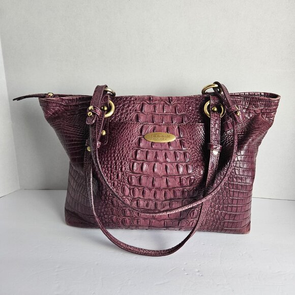 Brahmin Asher Melbourne Medium Maroon Croco Embossed Leather Shoulder Bag - Picture 3 of 16